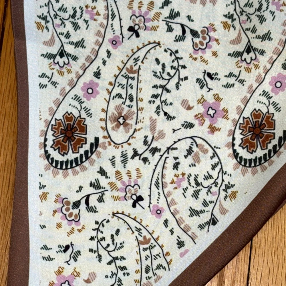 Paisley Skinny Scarf Brown Cream Floral Neck Hair Bag Ribbon Tie